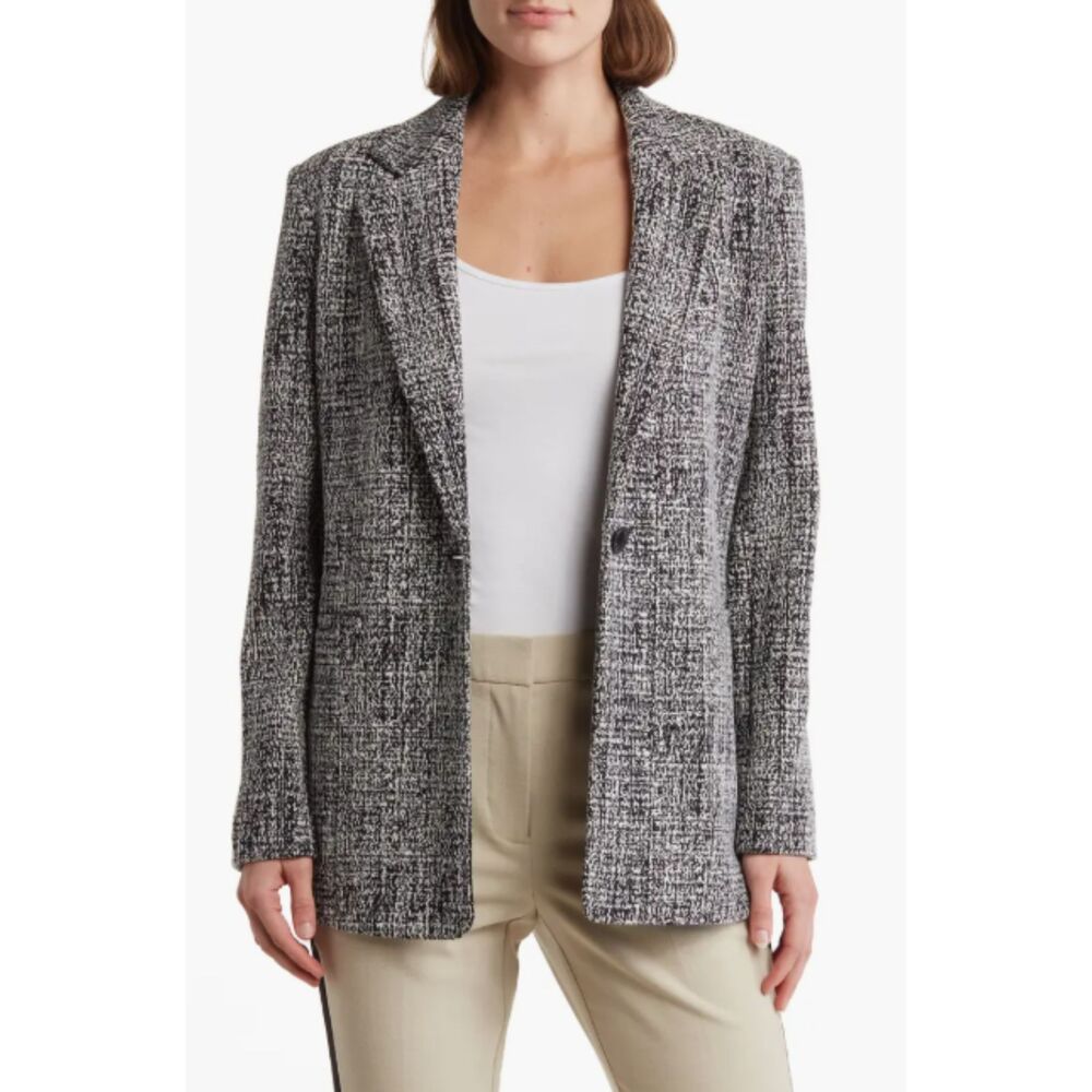 DKNY Notch Lapel Blazer Women's One Button Stretch Cotton Blend Black 20"